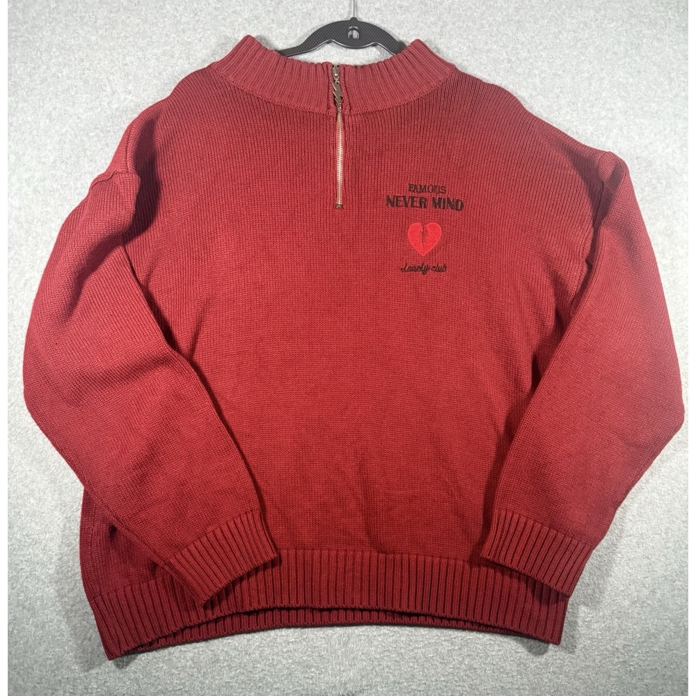 Lonely Club Famous Never Mind Red Half Zip Knit Sweater
